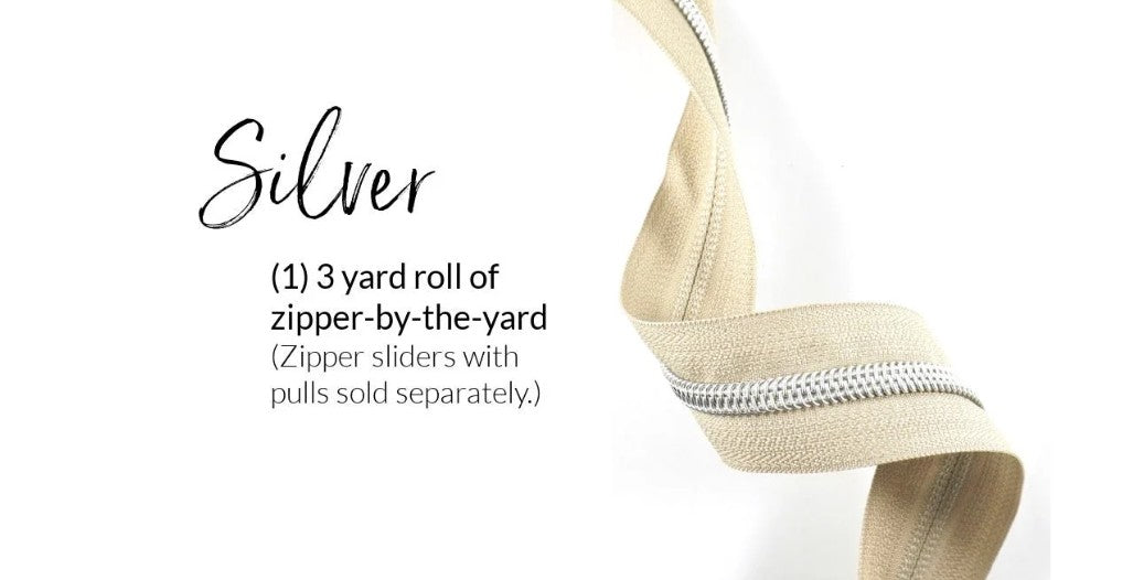 Beige #3 zipper, Silver, 3yds