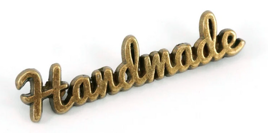 Metal Bag Label: Script Style "Handmade"