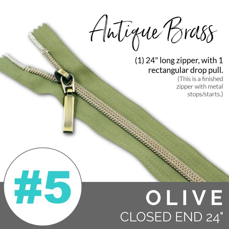 #5 Zipper, 24", Olive, Antique