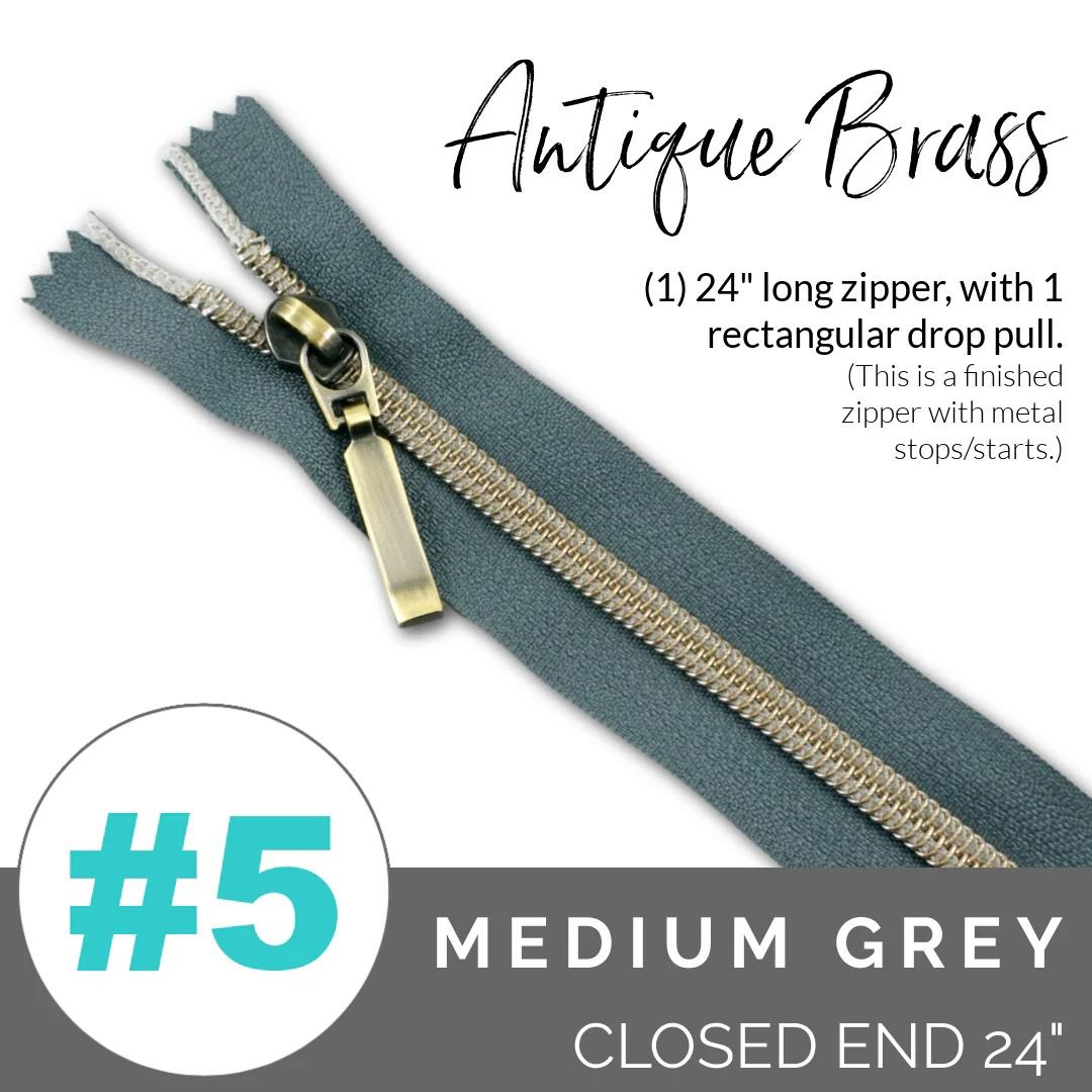 #5 Zipper, 24", Grey, Antique