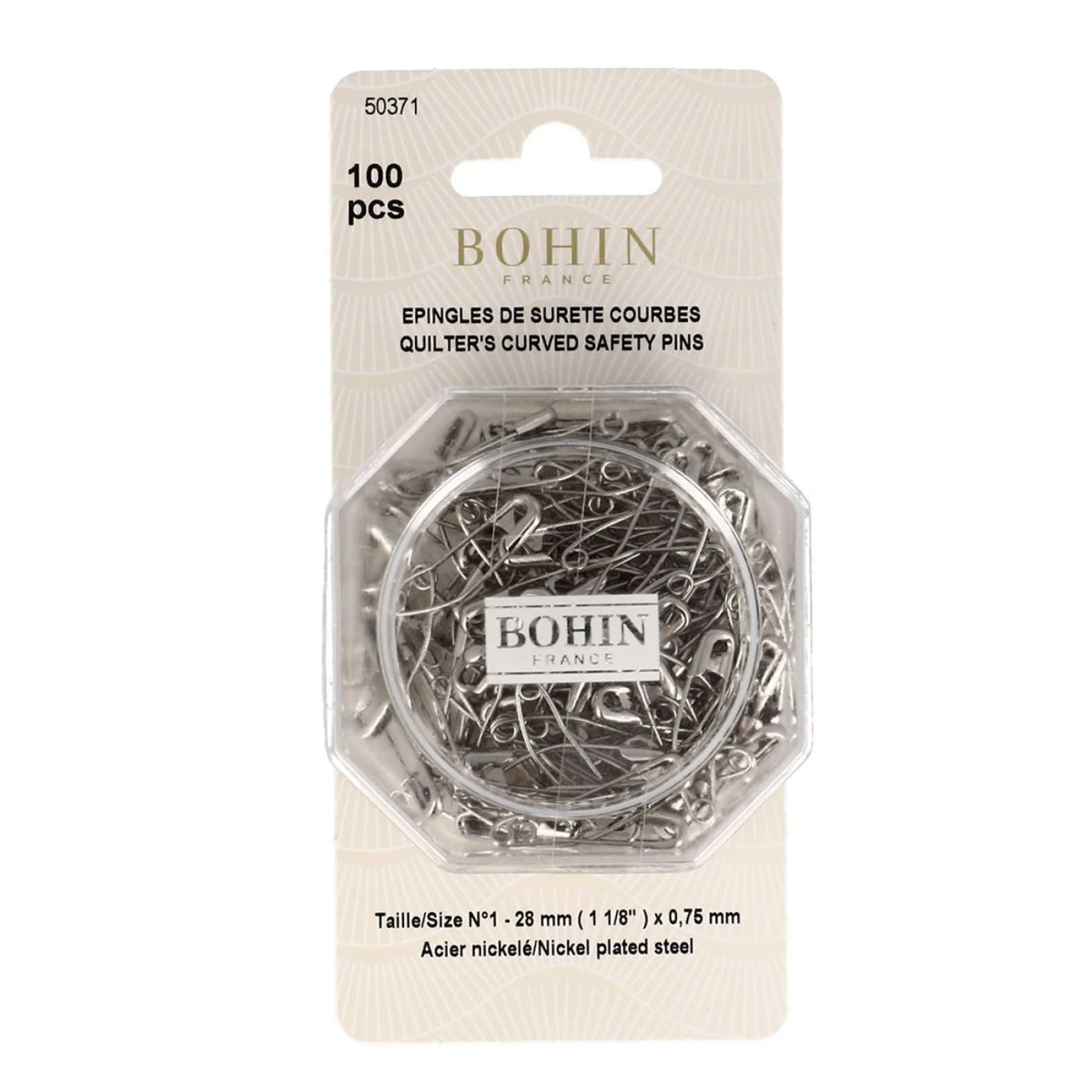 100 Curved Safety Pins, 1"