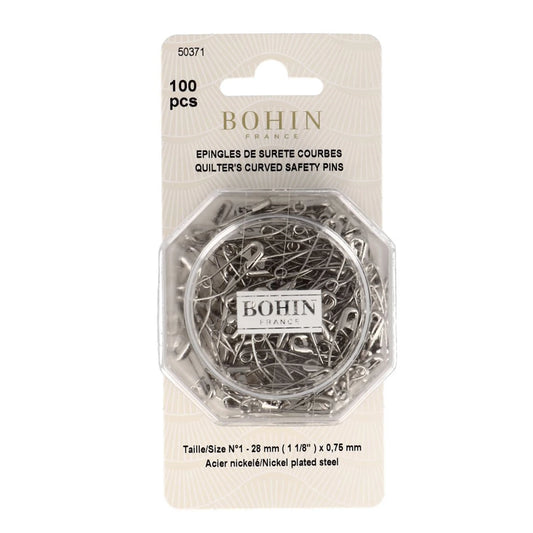 100 Curved Safety Pins, 1"