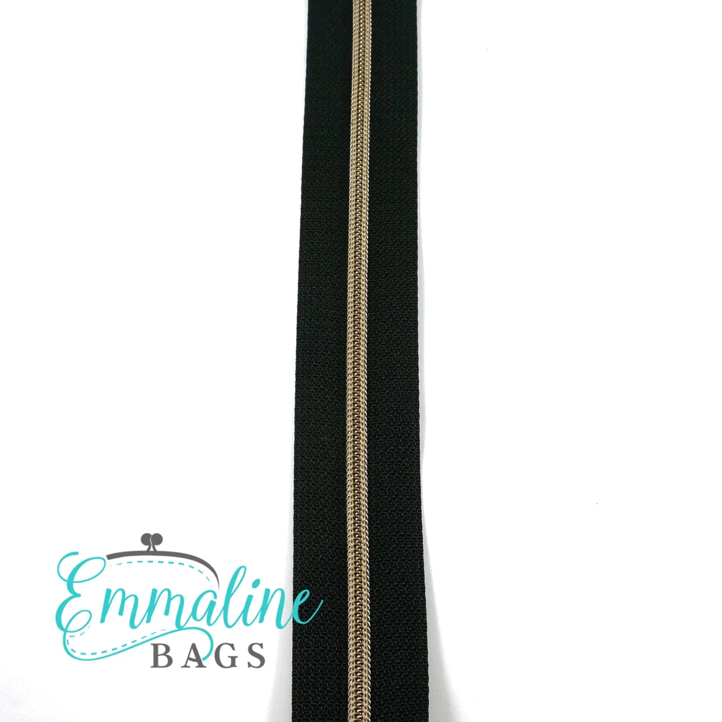 Black #3 zipper,  Ant Brass, 3yds