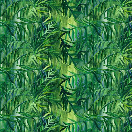 Pattern of green leaves with 'Running Yardage' text overlay