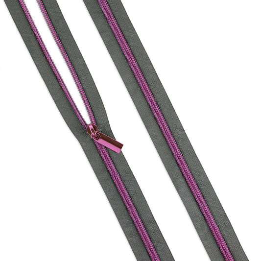 3 Yards Grey Zipper Pink