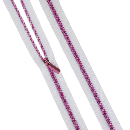 3 Yd Zipper White + Pink
