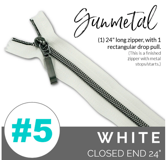 #5 Zipper, 24", White, GM