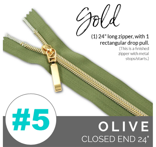 #5 Zipper, 24", Olive, Gold