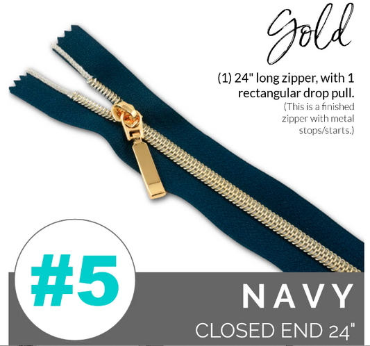 #5 Zipper, 24", Navy, Gold