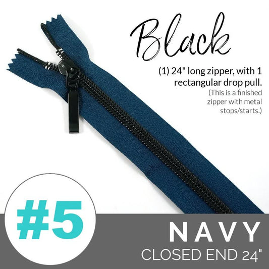 #5 Zipper, 24", Navy, Black