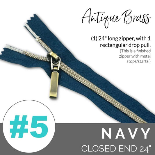 #5 Zipper, 24", Navy, Antique