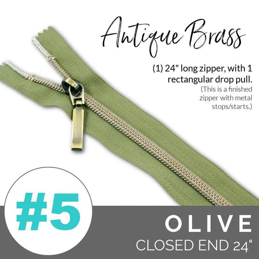 #5 Zipper, 24", Olive, Antique