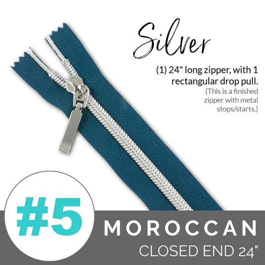 #5 Zipper, 24", Blue, Nickel