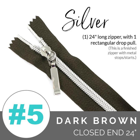 #5 Zipper, 24", Brown, Nickel