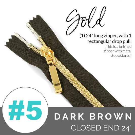 #5 Zipper, 24", Brown, Gold