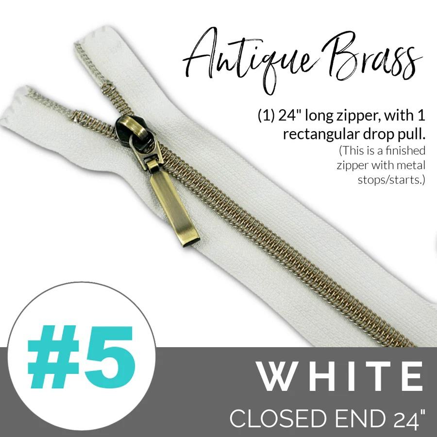 #5 Zipper, 24", White, Antique