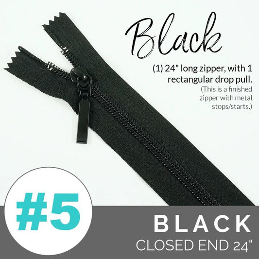#5 Zipper, 24", Black, Black