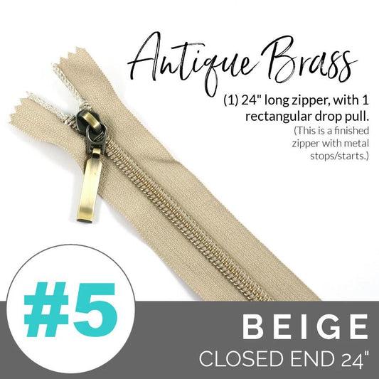 #5 Zipper, 24", Beige, Antique
