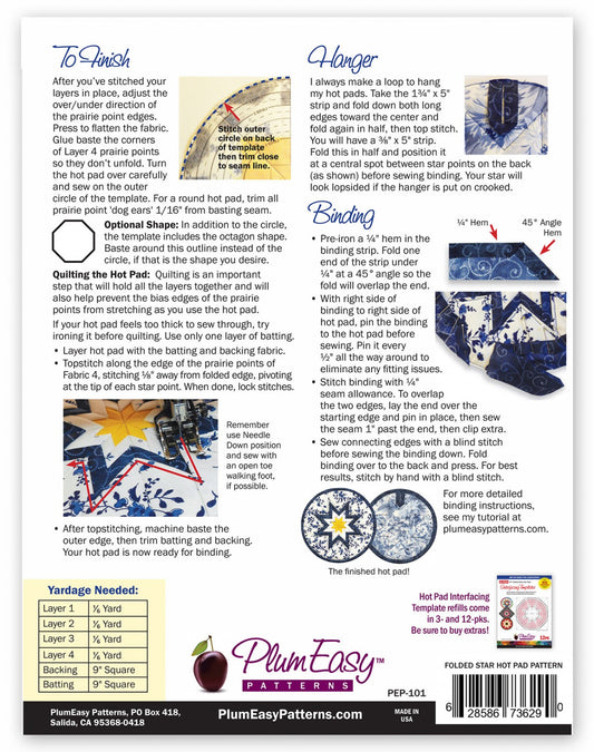 Folded Round Star Hot Pad Ptn