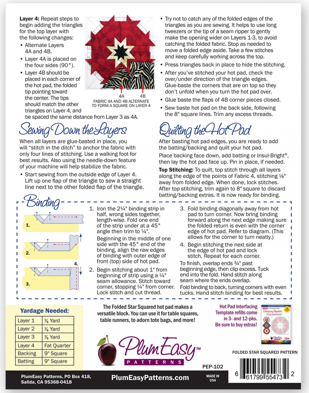 Folded Star Hot Pad Pattern (Square)