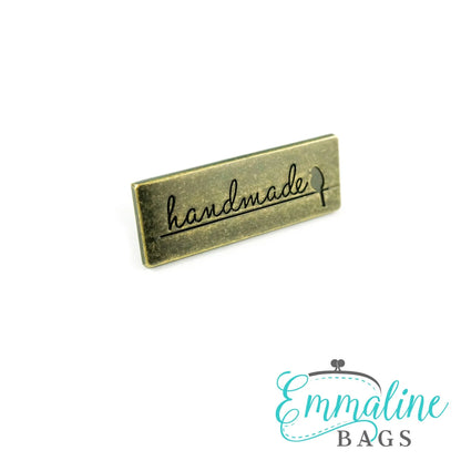 Metal Bag Label: "Handmade" with Bird