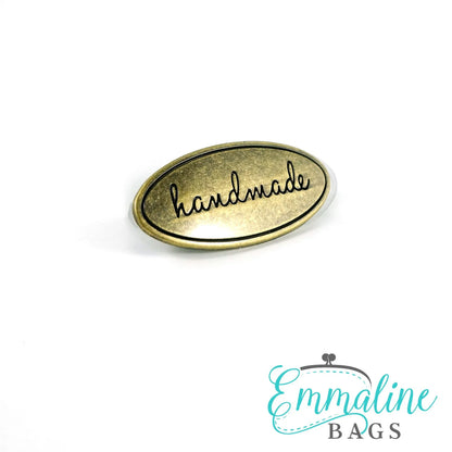 Metal Bag Label: Oval with "Handmade"