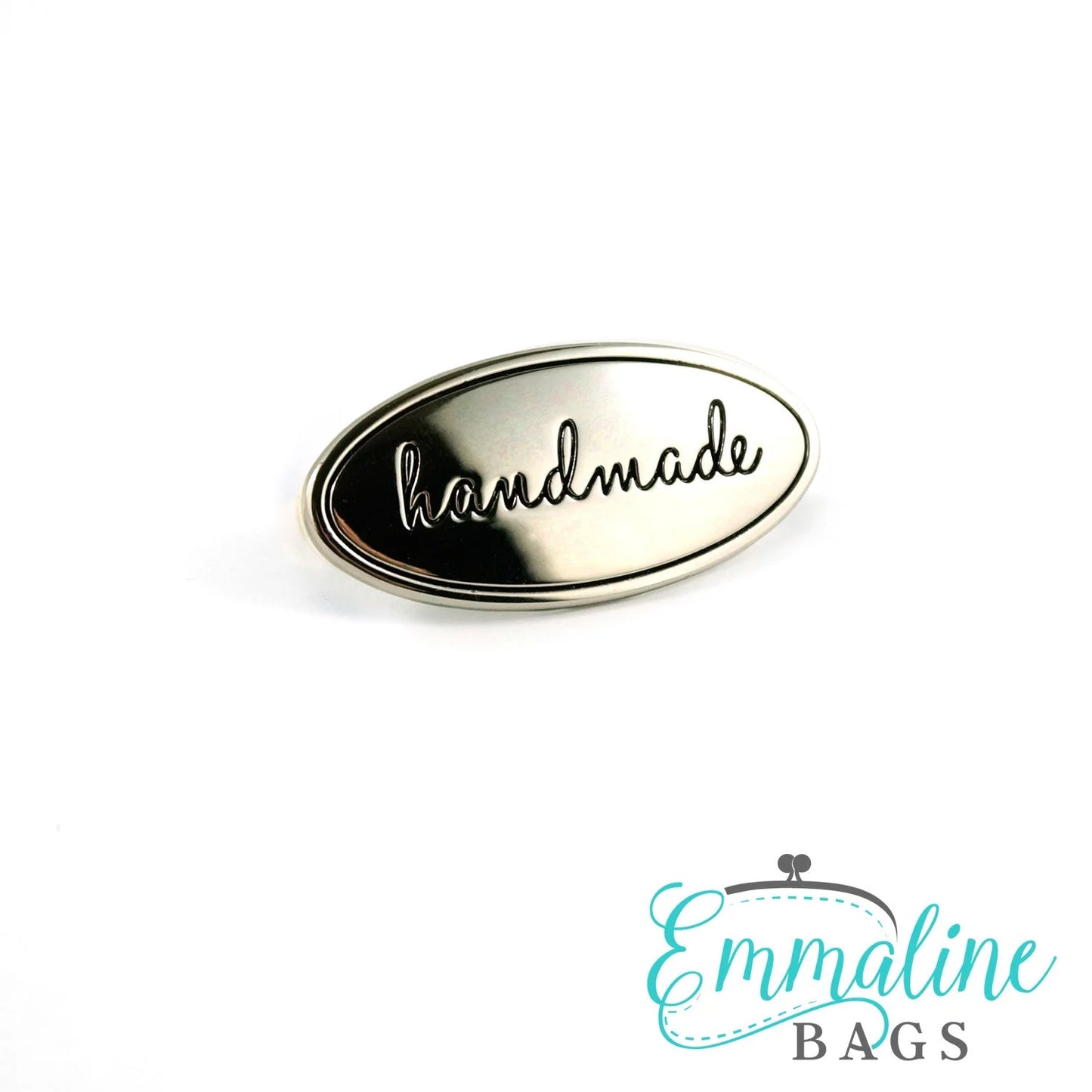 Metal Bag Label: Oval with "Handmade"