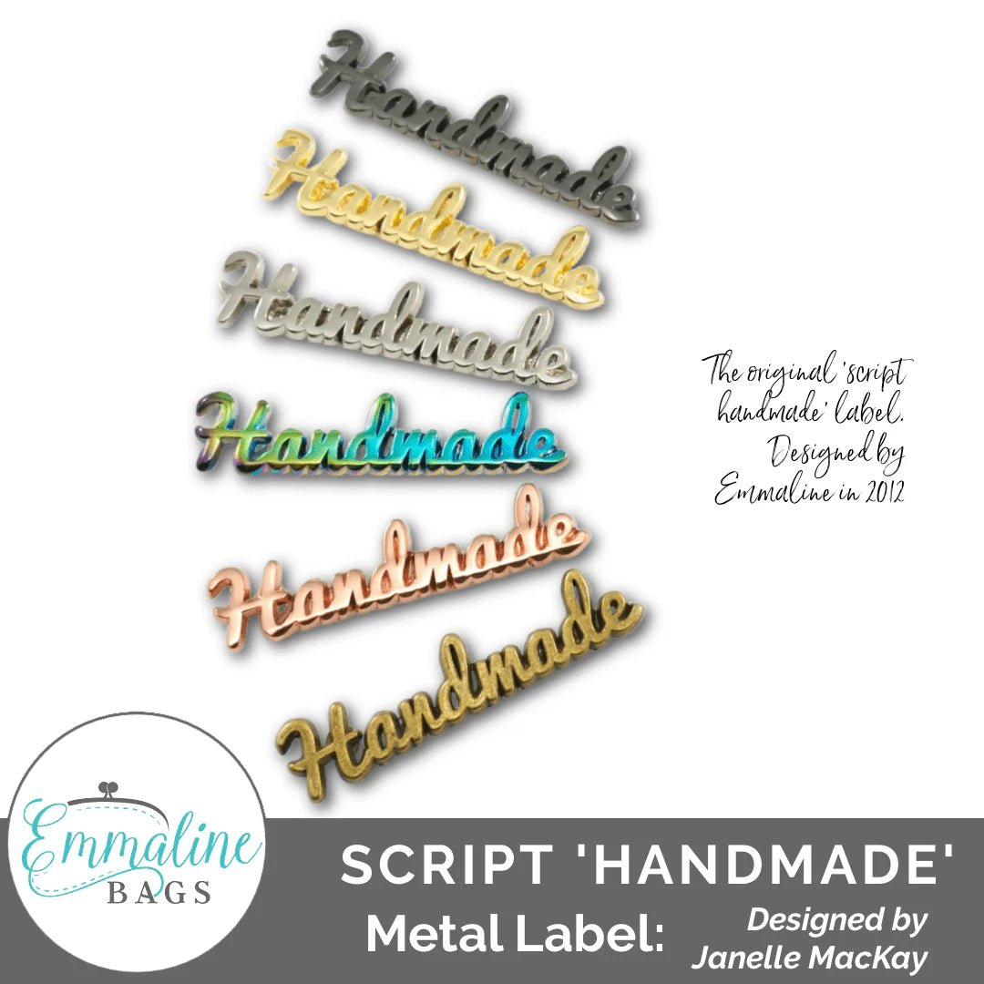 Metal Bag Label: Script Style "Handmade"